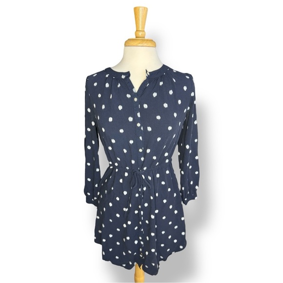 LOFT Navy and White Patterned Dress - Picture 1 of 4